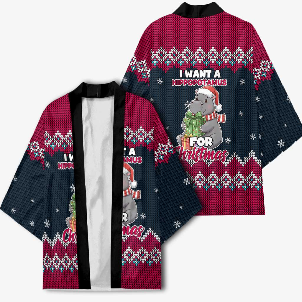 I Want A Hippopotamus Christmas Design Kimono Xmas Holiday Patterns - Wonder Print Shop