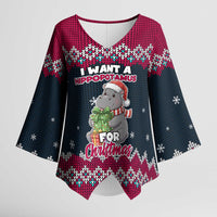 I Want A Hippopotamus Christmas Design Kimono Sleeve Blouse Xmas Holiday Patterns - Wonder Print Shop