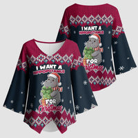 I Want A Hippopotamus Christmas Design Kimono Sleeve Blouse Xmas Holiday Patterns - Wonder Print Shop