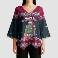 I Want A Hippopotamus Christmas Design Kimono Sleeve Blouse Xmas Holiday Patterns - Wonder Print Shop