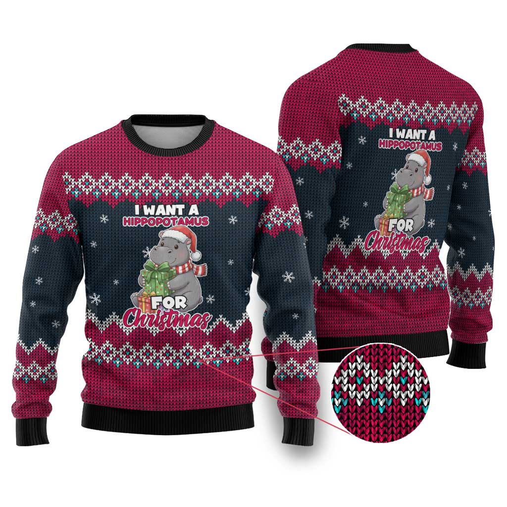 I Want A Hippopotamus Christmas Design Ugly Christmas Sweater Xmas Holiday Patterns - Wonder Print Shop