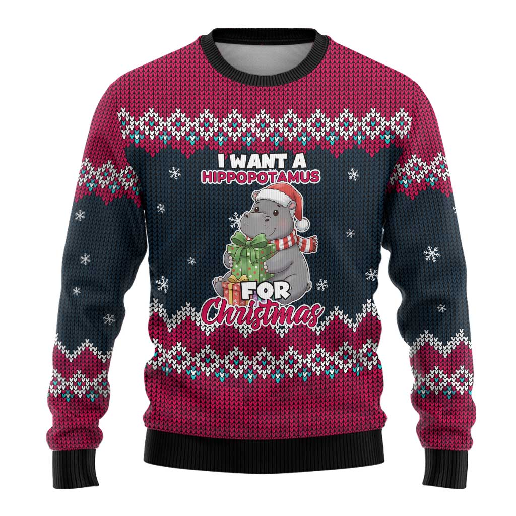 I Want A Hippopotamus Christmas Design Ugly Christmas Sweater Xmas Holiday Patterns - Wonder Print Shop