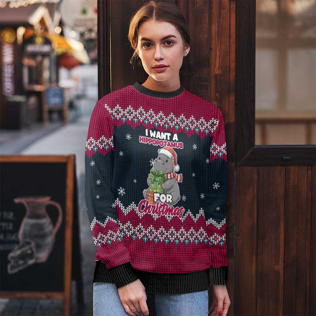I Want A Hippopotamus Christmas Design Ugly Christmas Sweater Xmas Holiday Patterns - Wonder Print Shop