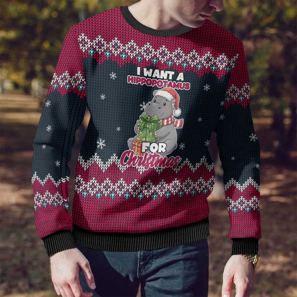 I Want A Hippopotamus Christmas Design Ugly Christmas Sweater Xmas Holiday Patterns - Wonder Print Shop
