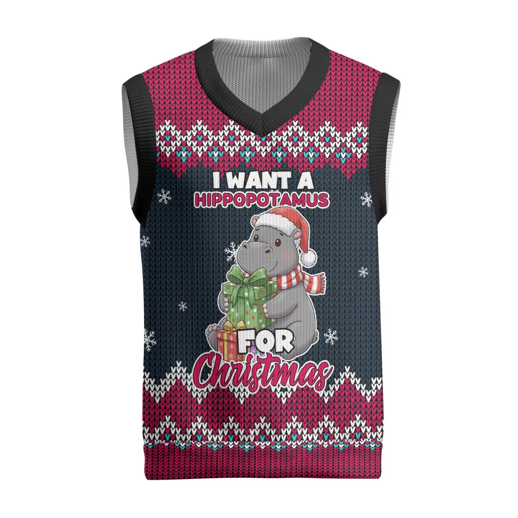 I Want A Hippopotamus Christmas Design Christmas Knitted V-Neck Vest Xmas Holiday Patterns - Wonder Print Shop
