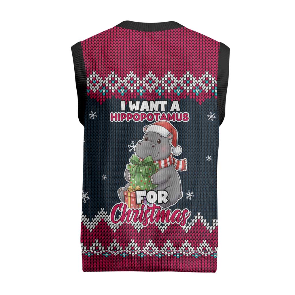 I Want A Hippopotamus Christmas Design Christmas Knitted V-Neck Vest Xmas Holiday Patterns - Wonder Print Shop