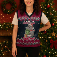 I Want A Hippopotamus Christmas Design Christmas Knitted V-Neck Vest Xmas Holiday Patterns - Wonder Print Shop