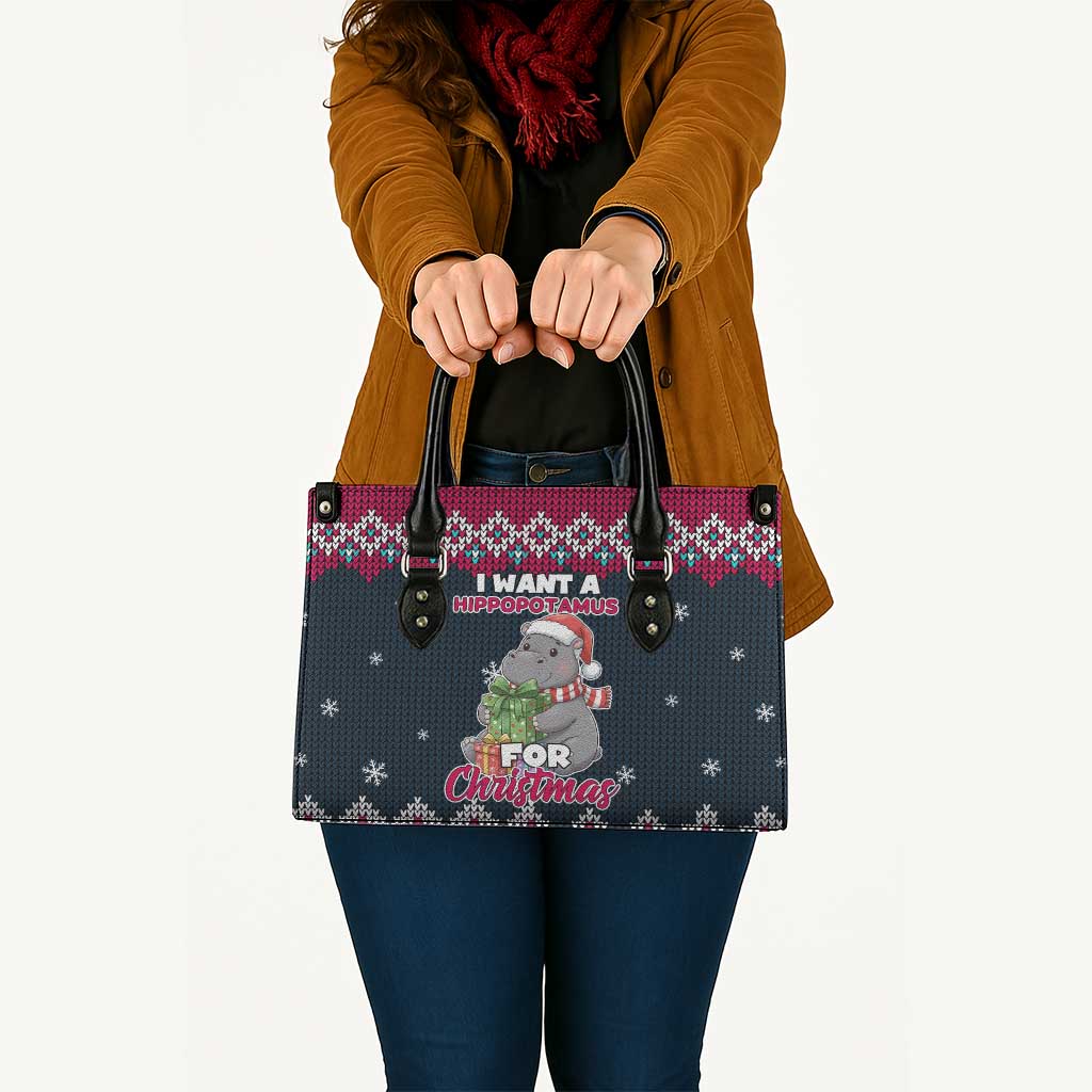 I Want A Hippopotamus Christmas Design Leather Bag Xmas Holiday Patterns - Wonder Print Shop