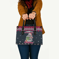 I Want A Hippopotamus Christmas Design Leather Bag Xmas Holiday Patterns - Wonder Print Shop