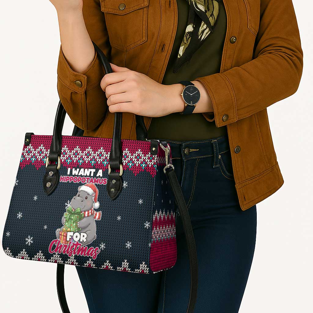 I Want A Hippopotamus Christmas Design Leather Bag Xmas Holiday Patterns - Wonder Print Shop