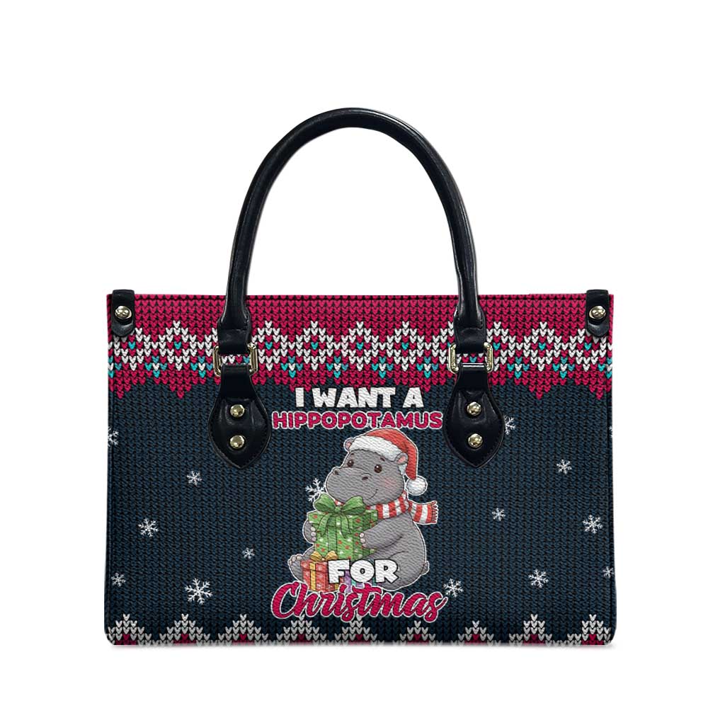 I Want A Hippopotamus Christmas Design Leather Bag Xmas Holiday Patterns - Wonder Print Shop