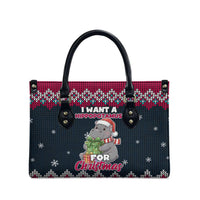 I Want A Hippopotamus Christmas Design Leather Bag Xmas Holiday Patterns - Wonder Print Shop