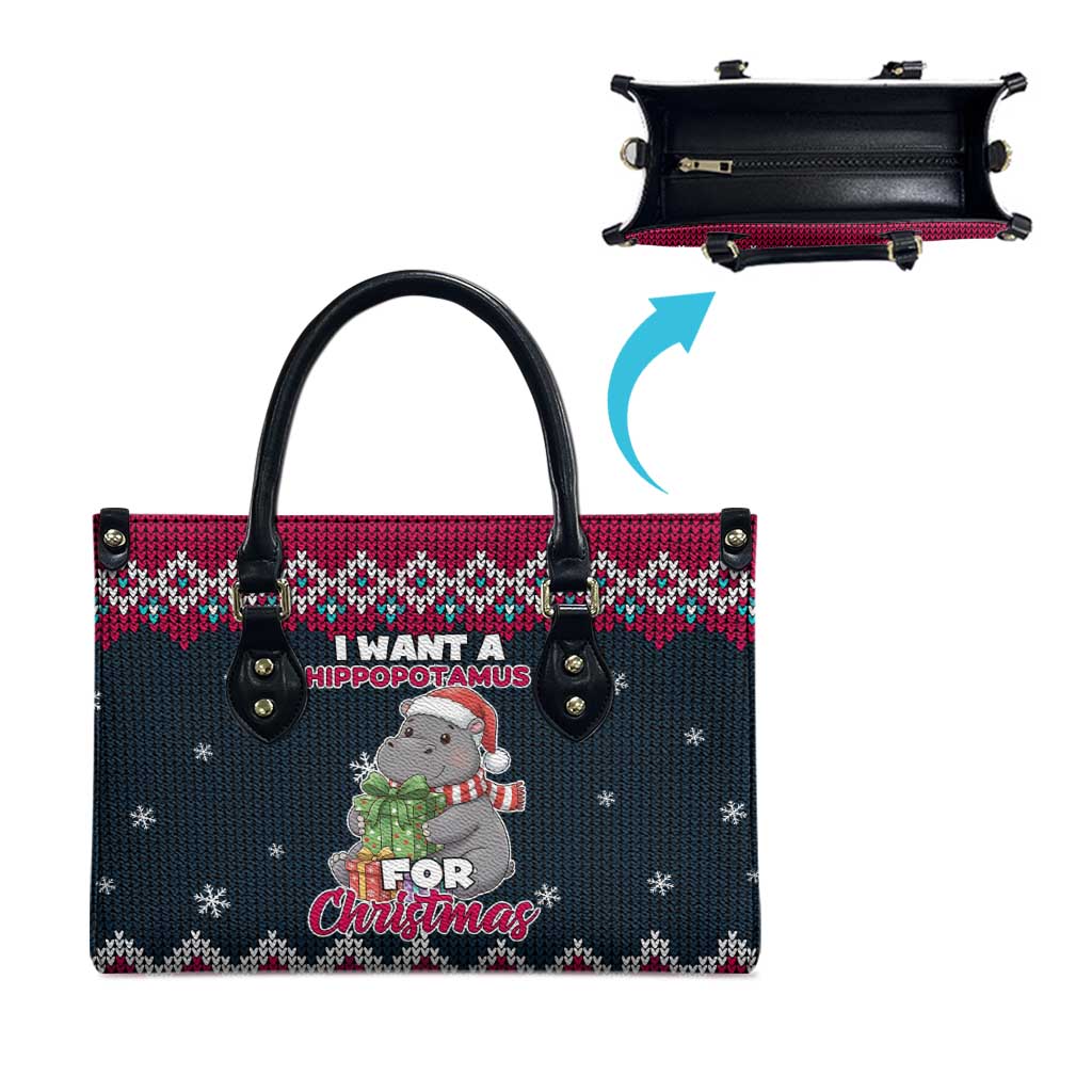 I Want A Hippopotamus Christmas Design Leather Bag Xmas Holiday Patterns - Wonder Print Shop