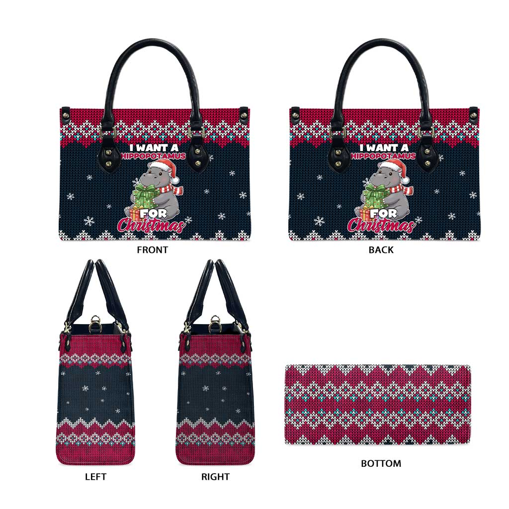 I Want A Hippopotamus Christmas Design Leather Bag Xmas Holiday Patterns - Wonder Print Shop