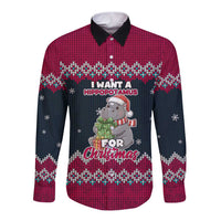 I Want A Hippopotamus Christmas Design Long Sleeve Button Shirt Xmas Holiday Patterns - Wonder Print Shop