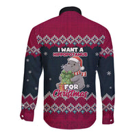 I Want A Hippopotamus Christmas Design Long Sleeve Button Shirt Xmas Holiday Patterns - Wonder Print Shop
