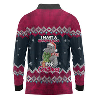I Want A Hippopotamus Christmas Design Long Sleeve Polo Shirt Xmas Holiday Patterns - Wonder Print Shop