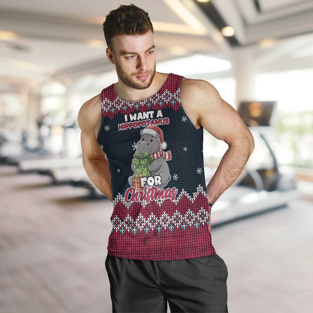 I Want A Hippopotamus Christmas Design Men Tank Top Xmas Holiday Patterns - Wonder Print Shop