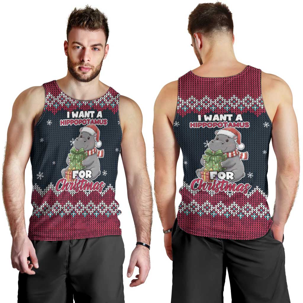 I Want A Hippopotamus Christmas Design Men Tank Top Xmas Holiday Patterns - Wonder Print Shop