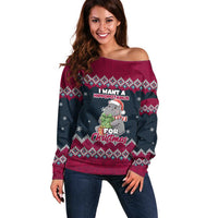 I Want A Hippopotamus Christmas Design Off Shoulder Sweater Xmas Holiday Patterns - Wonder Print Shop