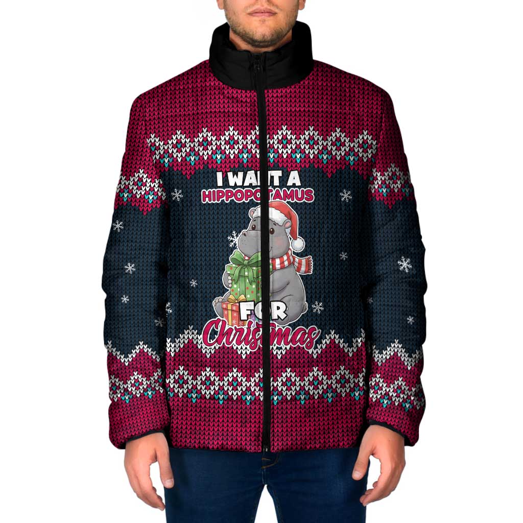 I Want A Hippopotamus Christmas Design Padded Jacket Xmas Holiday Patterns - Wonder Print Shop