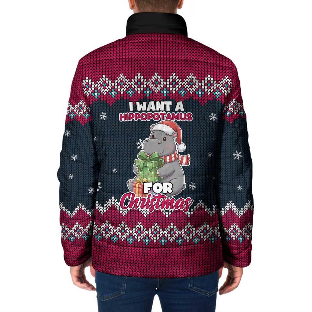 I Want A Hippopotamus Christmas Design Padded Jacket Xmas Holiday Patterns - Wonder Print Shop