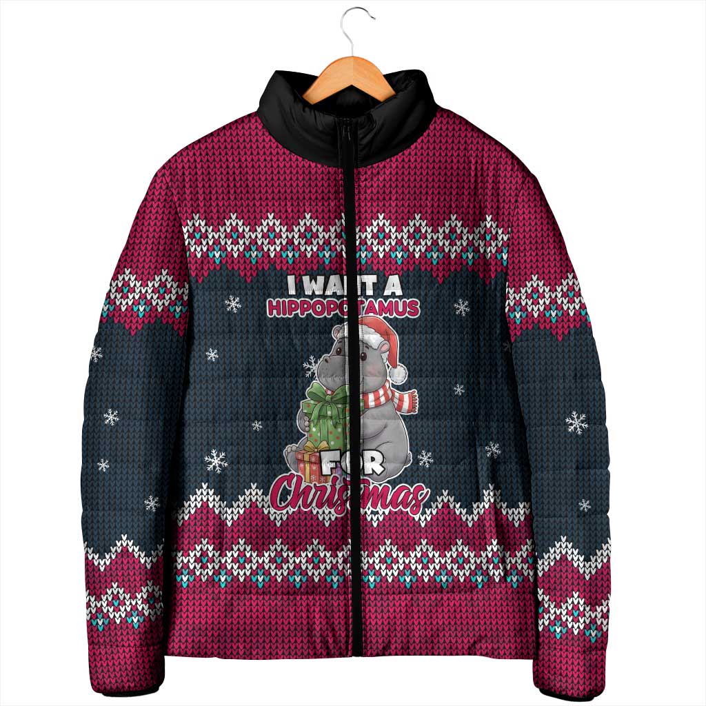 I Want A Hippopotamus Christmas Design Padded Jacket Xmas Holiday Patterns - Wonder Print Shop