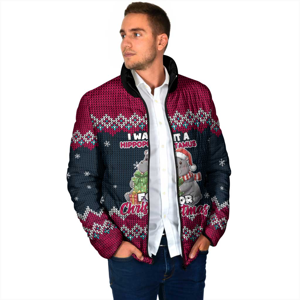 I Want A Hippopotamus Christmas Design Padded Jacket Xmas Holiday Patterns - Wonder Print Shop
