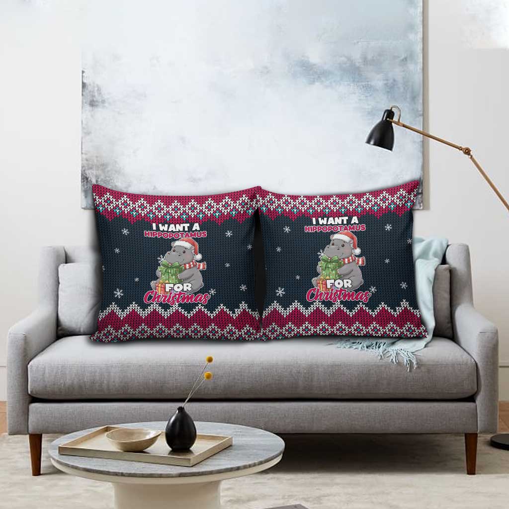 I Want A Hippopotamus Christmas Design Pillow Cover Xmas Holiday Patterns - Wonder Print Shop