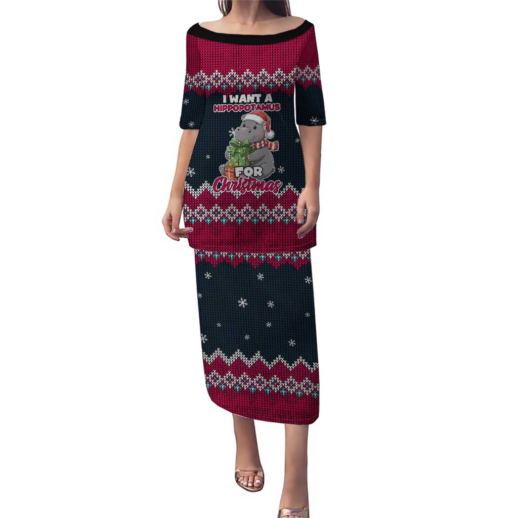 I Want A Hippopotamus Christmas Design Puletasi Xmas Holiday Patterns - Wonder Print Shop