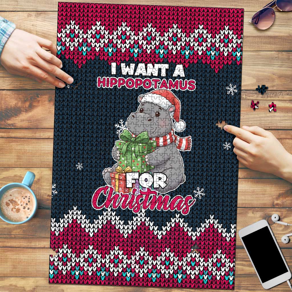 I Want A Hippopotamus Christmas Design Puzzle Xmas Holiday Patterns - Wonder Print Shop
