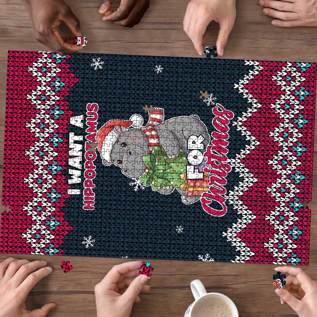 I Want A Hippopotamus Christmas Design Puzzle Xmas Holiday Patterns - Wonder Print Shop