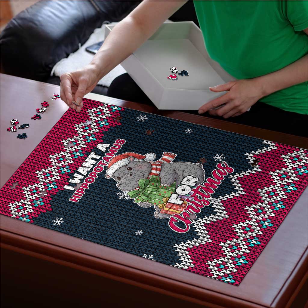 I Want A Hippopotamus Christmas Design Puzzle Xmas Holiday Patterns - Wonder Print Shop