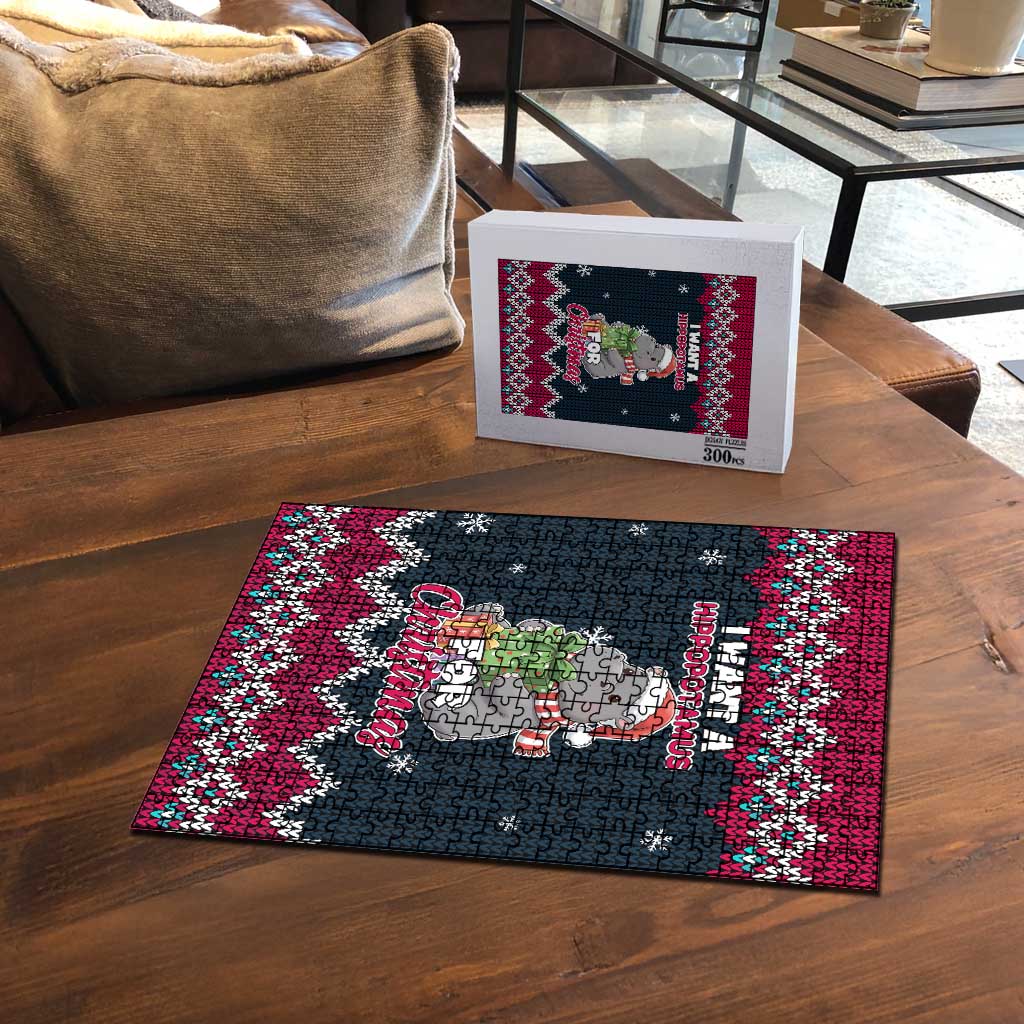 I Want A Hippopotamus Christmas Design Puzzle Xmas Holiday Patterns - Wonder Print Shop