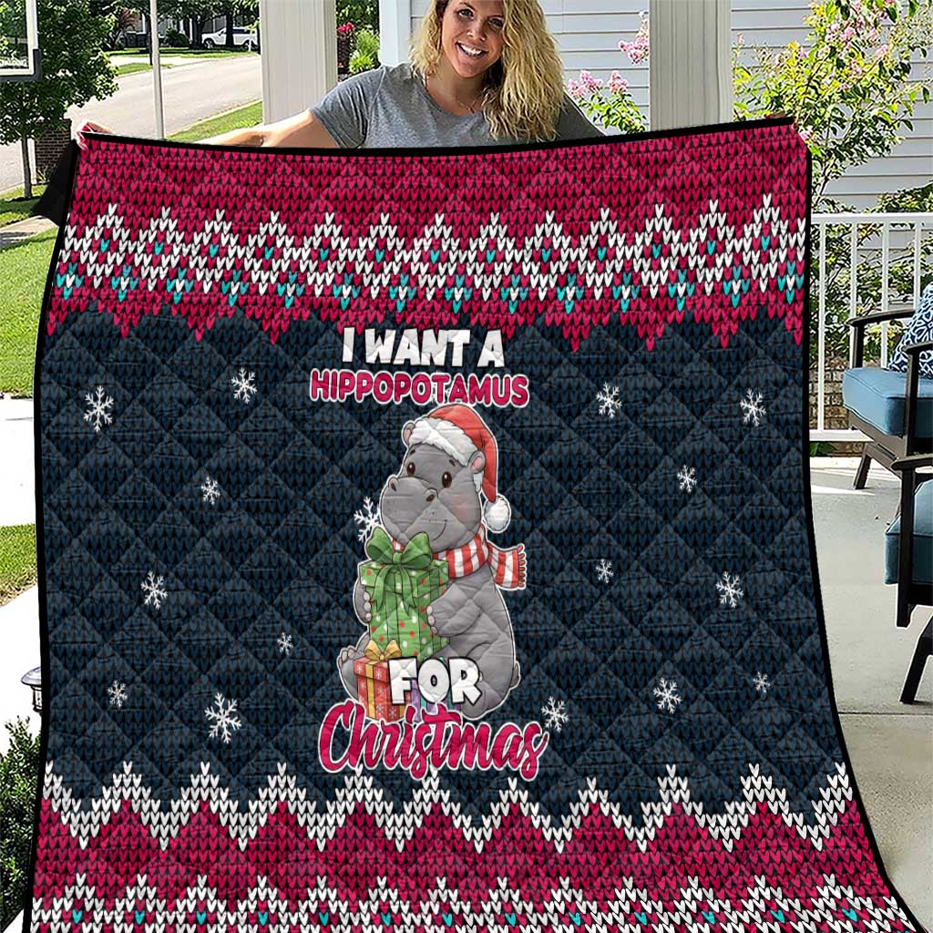 I Want A Hippopotamus Christmas Design Quilt Xmas Holiday Patterns - Wonder Print Shop