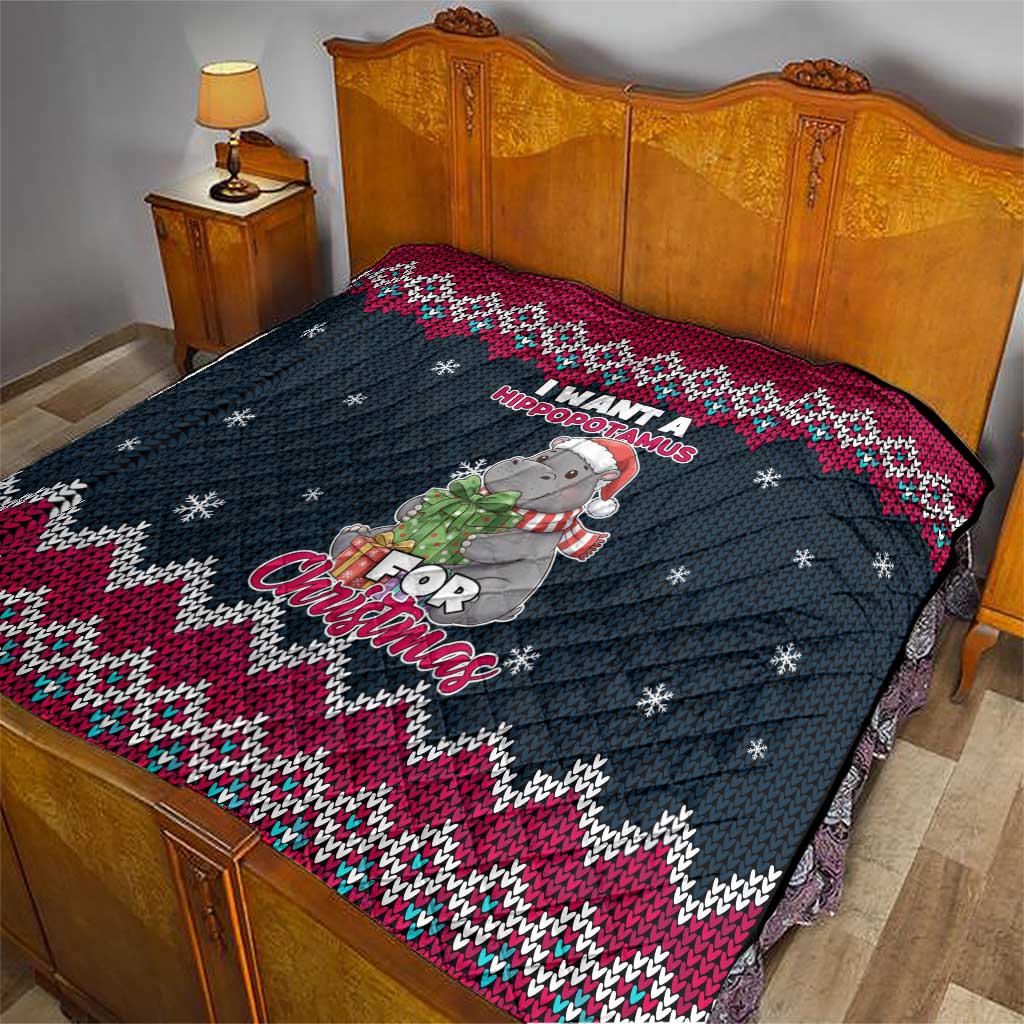 I Want A Hippopotamus Christmas Design Quilt Xmas Holiday Patterns - Wonder Print Shop