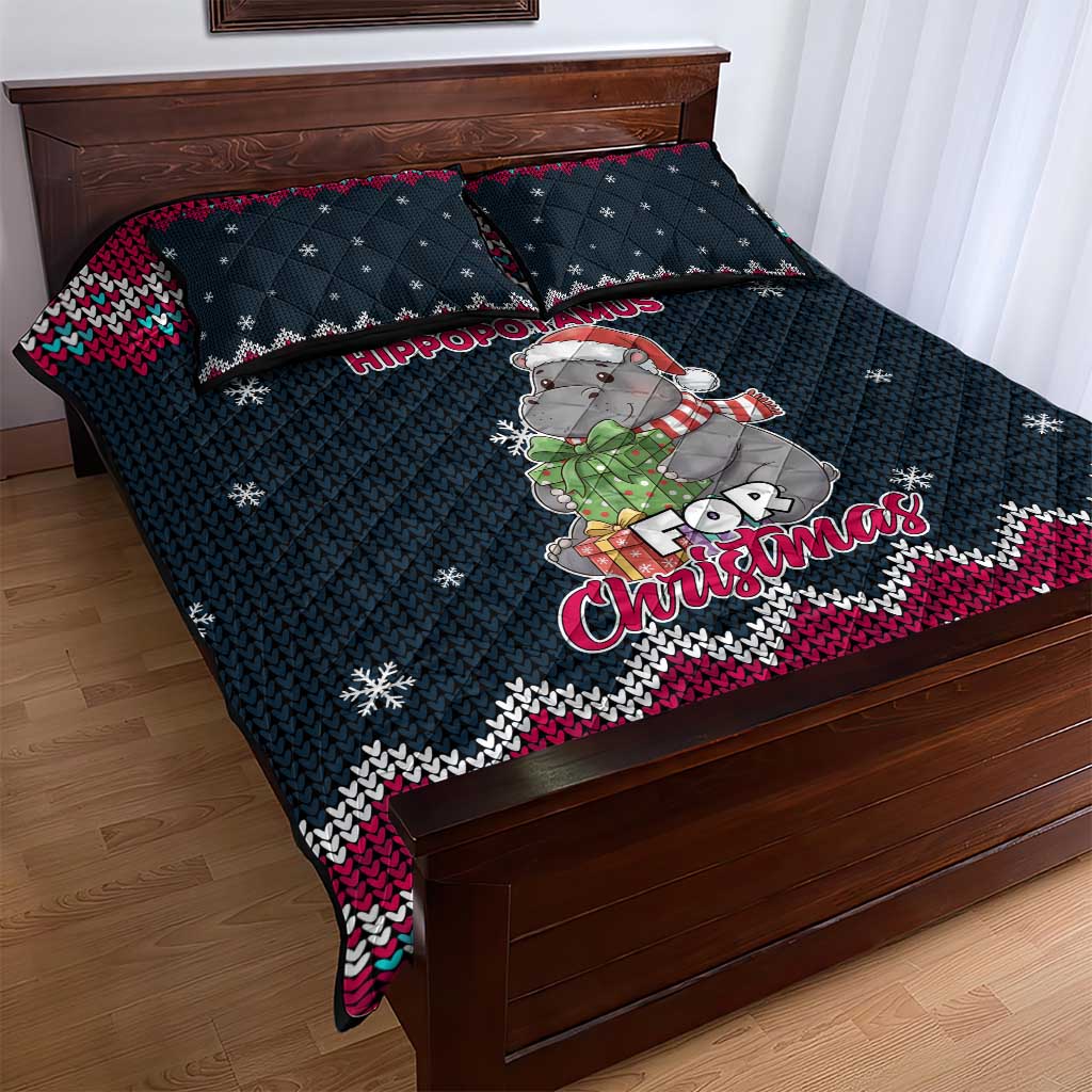 I Want A Hippopotamus Christmas Design Quilt Bed Set Xmas Holiday Patterns - Wonder Print Shop