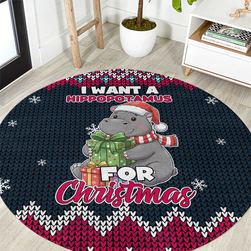 I Want A Hippopotamus Christmas Design Round Carpet Xmas Holiday Patterns - Wonder Print Shop