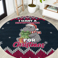 I Want A Hippopotamus Christmas Design Round Carpet Xmas Holiday Patterns - Wonder Print Shop
