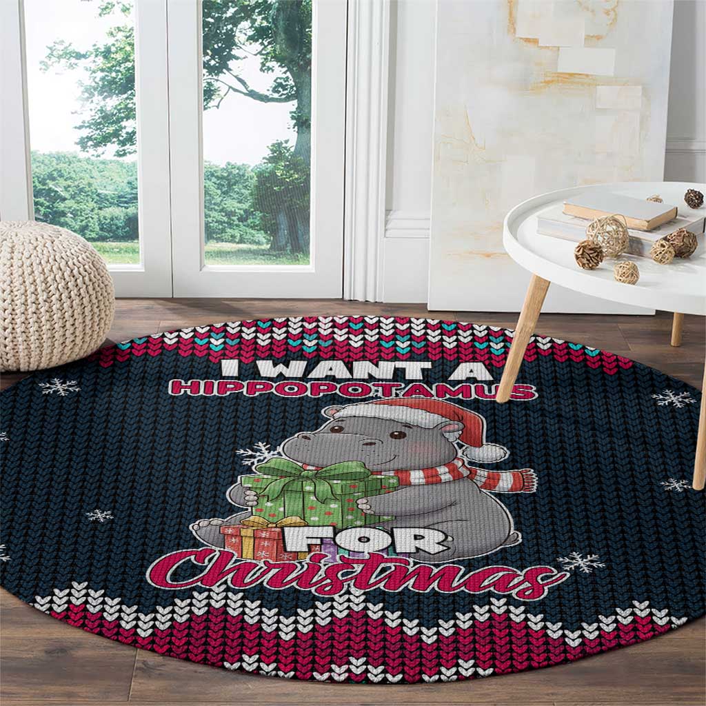 I Want A Hippopotamus Christmas Design Round Carpet Xmas Holiday Patterns - Wonder Print Shop