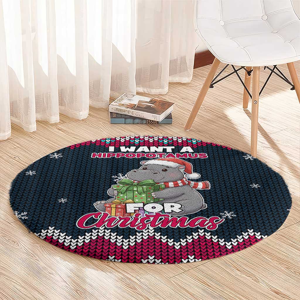 I Want A Hippopotamus Christmas Design Round Carpet Xmas Holiday Patterns - Wonder Print Shop