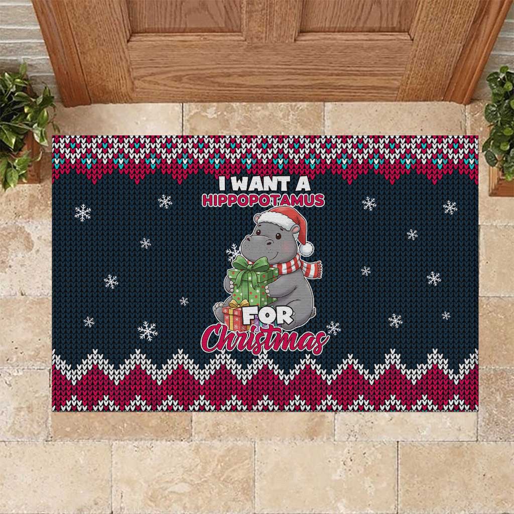 I Want A Hippopotamus Christmas Design Rubber Doormat Xmas Holiday Patterns - Wonder Print Shop
