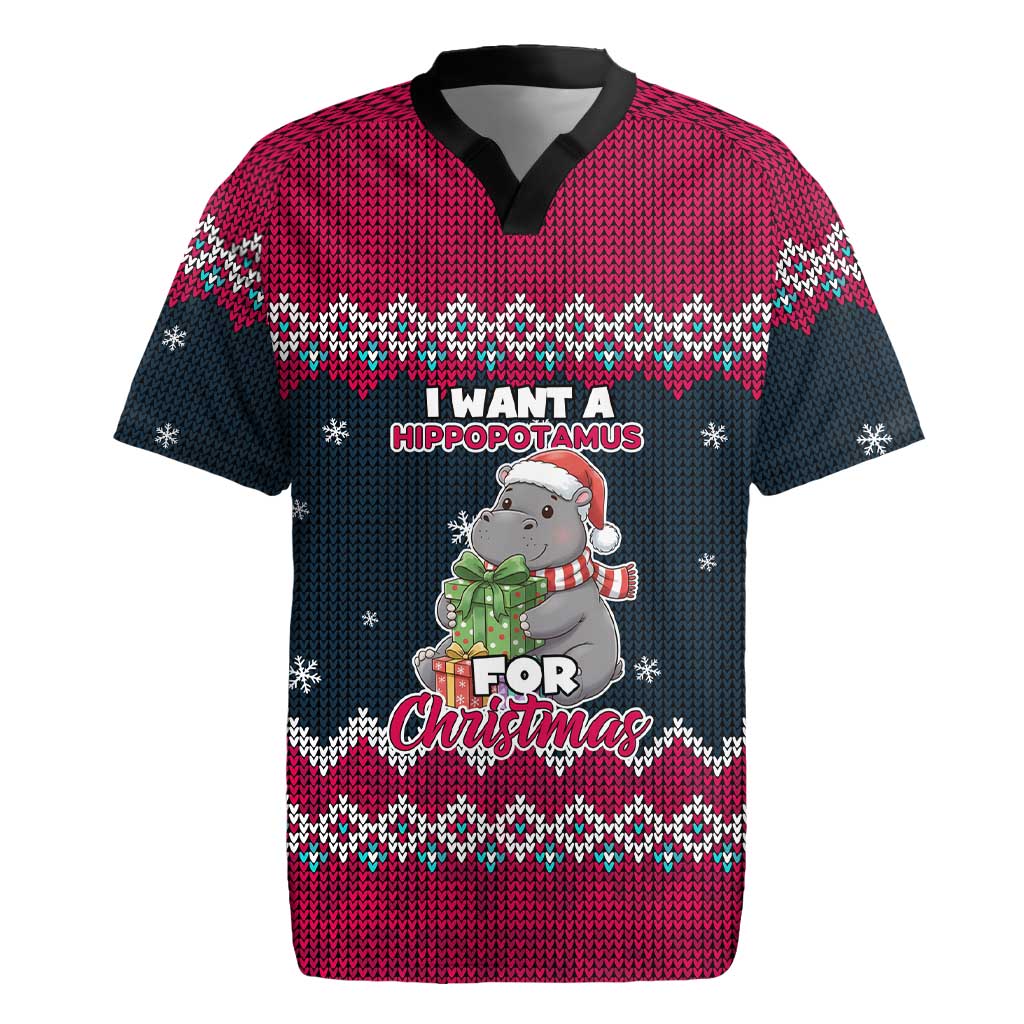 I Want A Hippopotamus Christmas Design Rugby Jersey Xmas Holiday Patterns - Wonder Print Shop