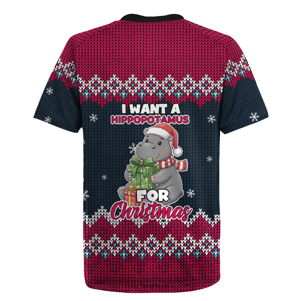 I Want A Hippopotamus Christmas Design Rugby Jersey Xmas Holiday Patterns - Wonder Print Shop