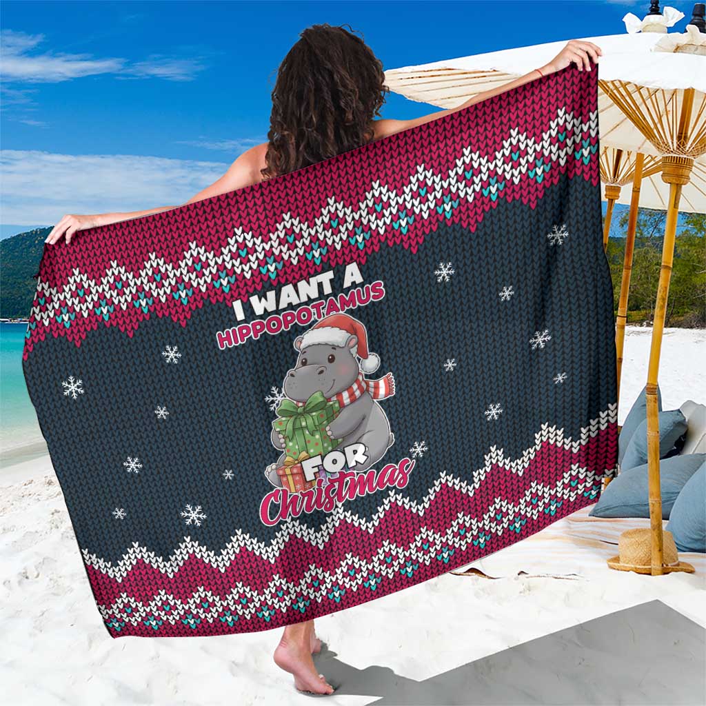 I Want A Hippopotamus Christmas Design Sarong Xmas Holiday Patterns - Wonder Print Shop