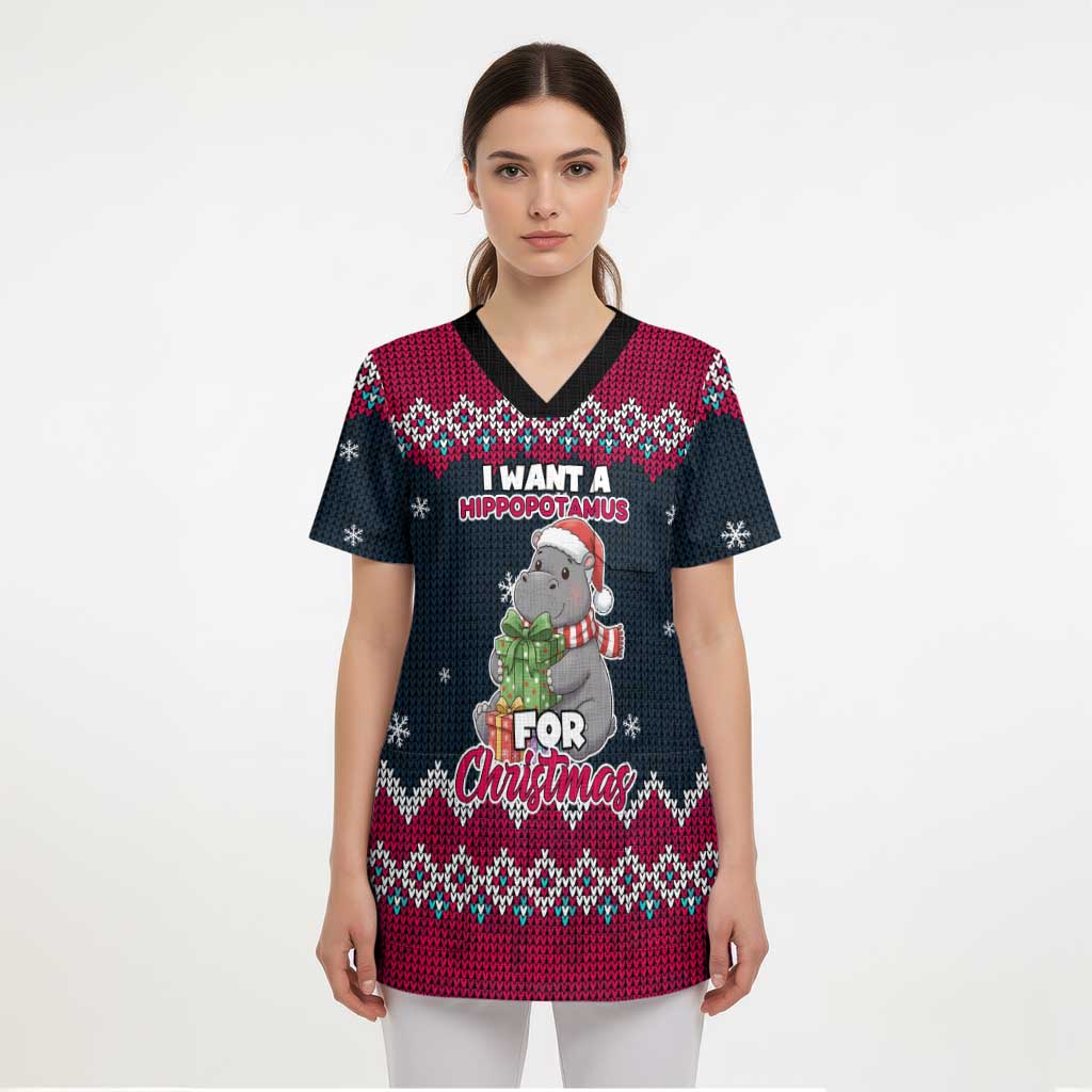 I Want A Hippopotamus Christmas Design Scrub Top Xmas Holiday Patterns - Wonder Print Shop