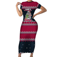 I Want A Hippopotamus Christmas Design Short Sleeve Bodycon Dress Xmas Holiday Patterns - Wonder Print Shop