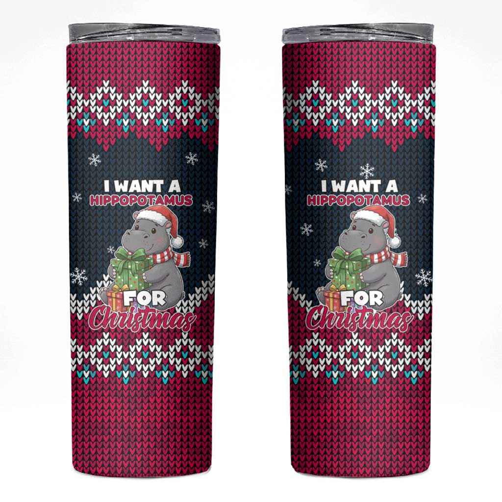 I Want A Hippopotamus Christmas Design Skinny Tumbler Xmas Holiday Patterns - Wonder Print Shop
