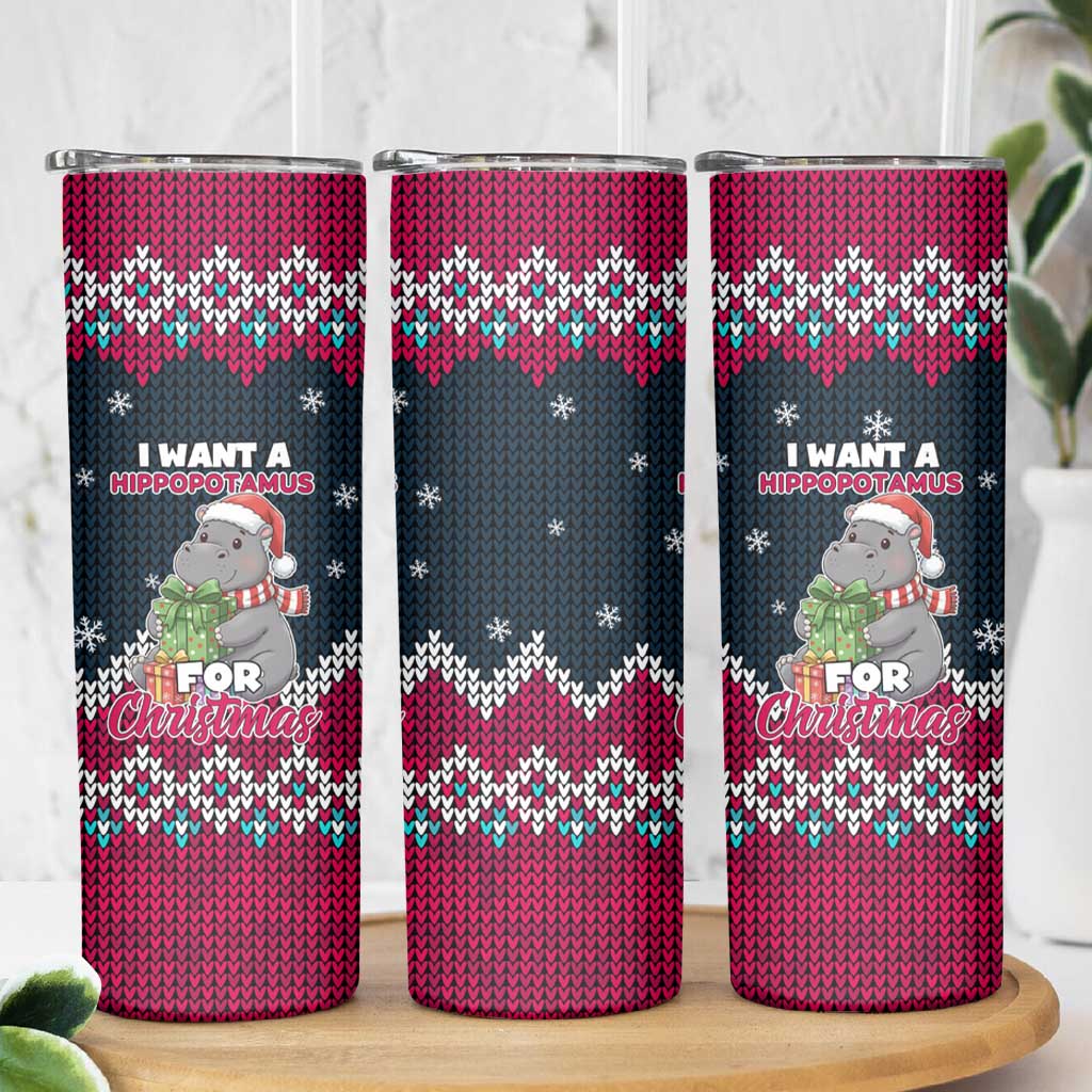I Want A Hippopotamus Christmas Design Skinny Tumbler Xmas Holiday Patterns - Wonder Print Shop