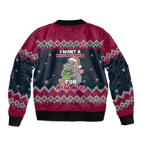 I Want A Hippopotamus Christmas Design Sleeve Zip Bomber Jacket Xmas Holiday Patterns - Wonder Print Shop